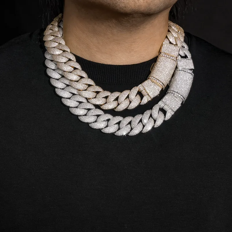 Collar de Titanio Acero con Zirconia y Cadena Cubana de Burbujas