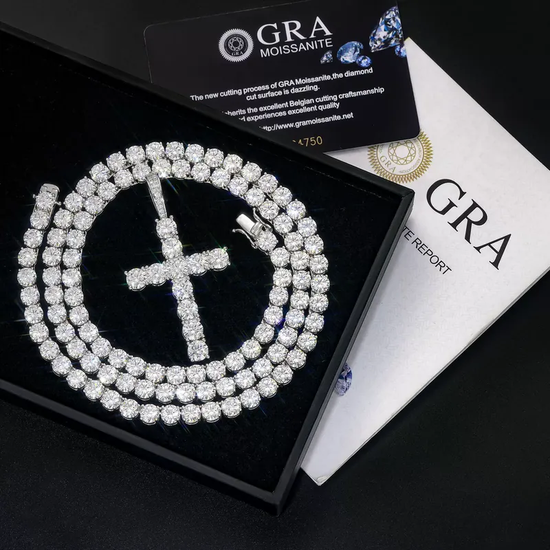 Colar Pingente Cruz Moissanite Cobre