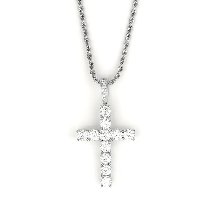 Colar Pingente Cruz Moissanite Cobre