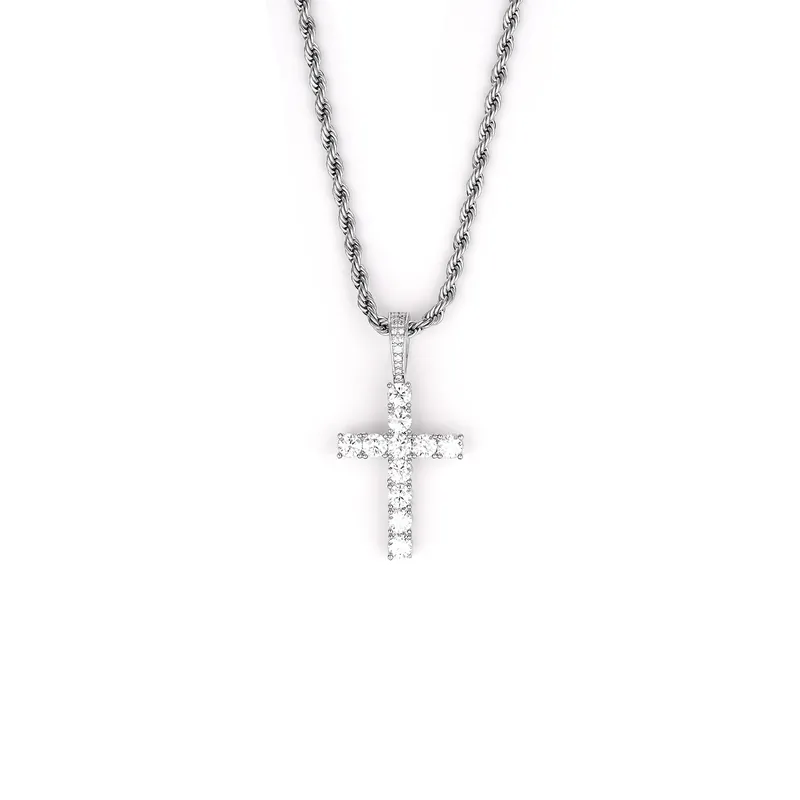 Colar Pingente Cruz Moissanite Cobre