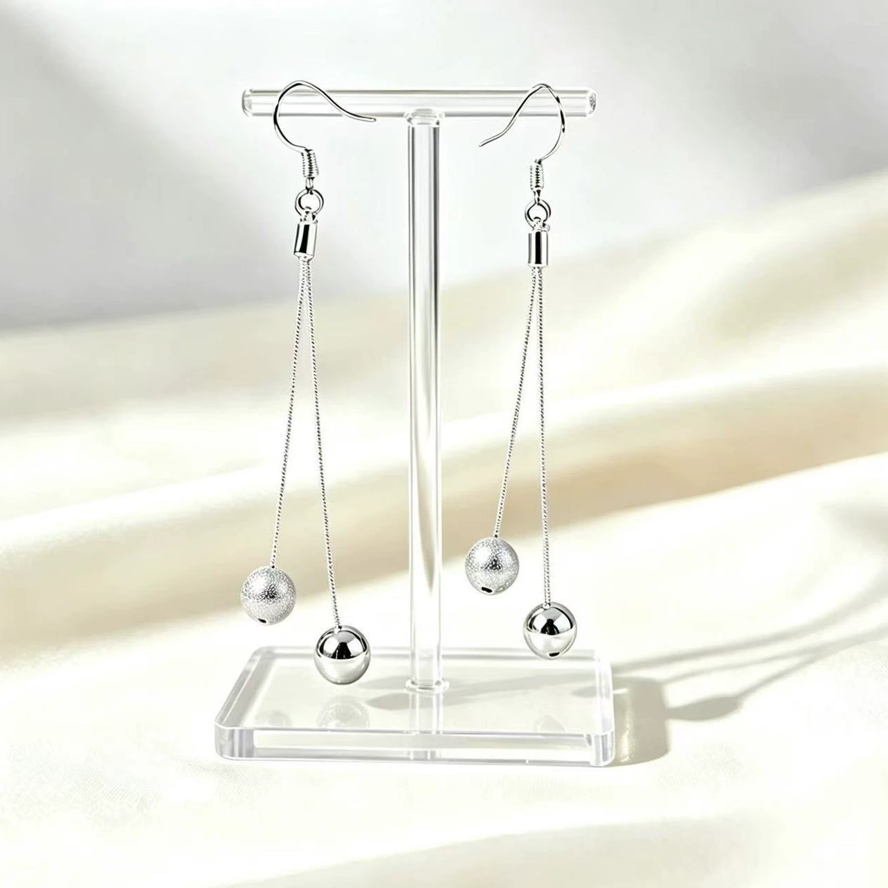 Silver Plated Beaded Tassel Earrings