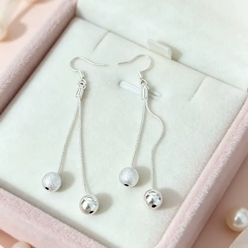 Silver Plated Beaded Tassel Earrings