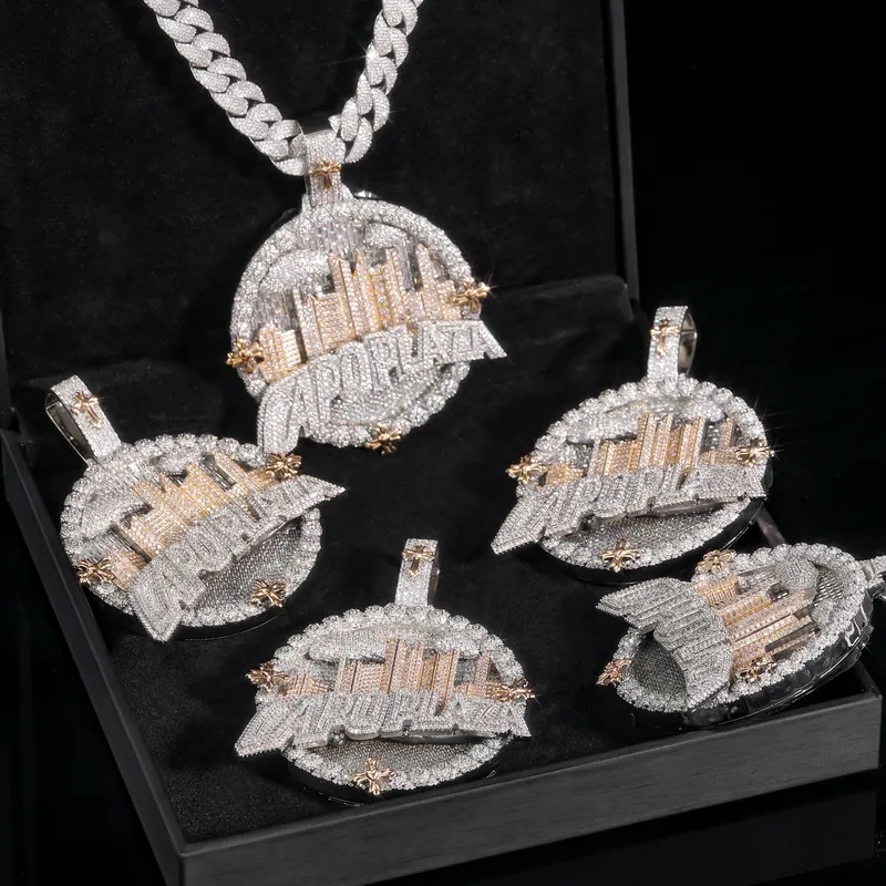 Collier pendentif ville en acier titane et zircon