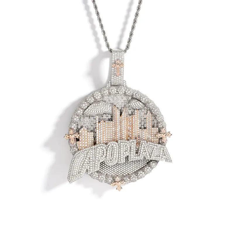 Collier pendentif ville en acier titane et zircon