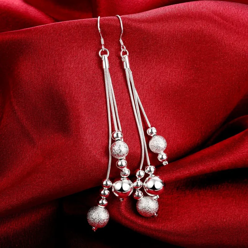 Silver Plated Beaded Tassel Earrings