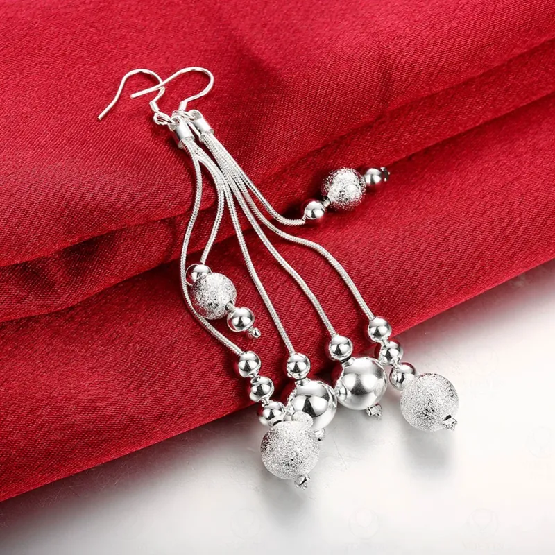 Silver Plated Beaded Tassel Earrings