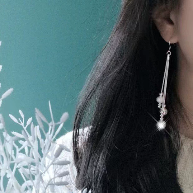 Silver Plated Beaded Tassel Earrings
