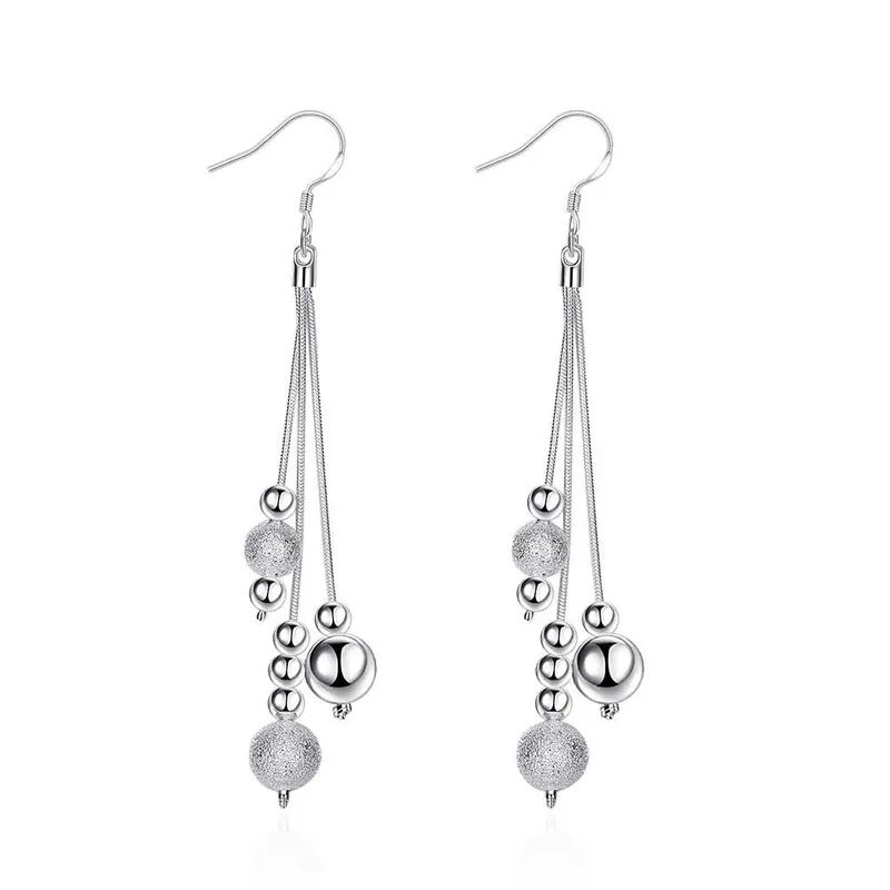 Silver Plated Beaded Tassel Earrings