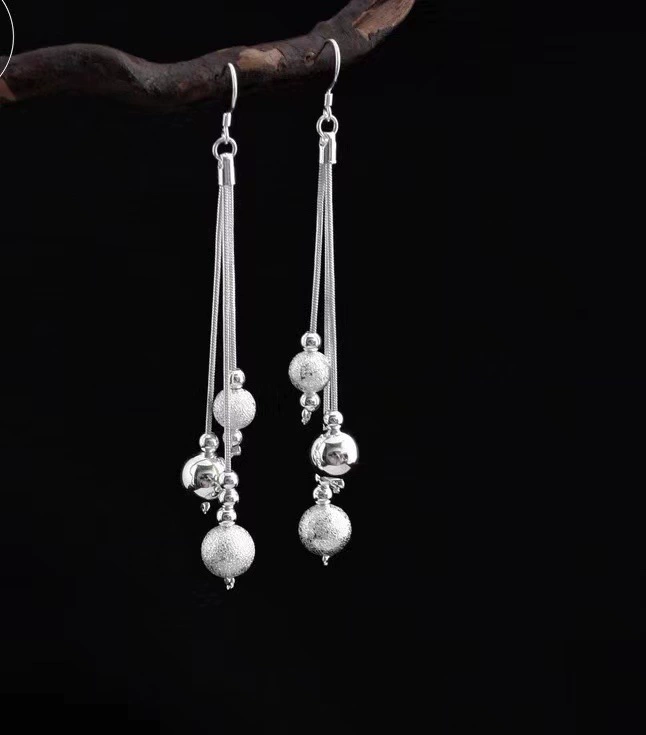 Silver Plated Beaded Tassel Earrings