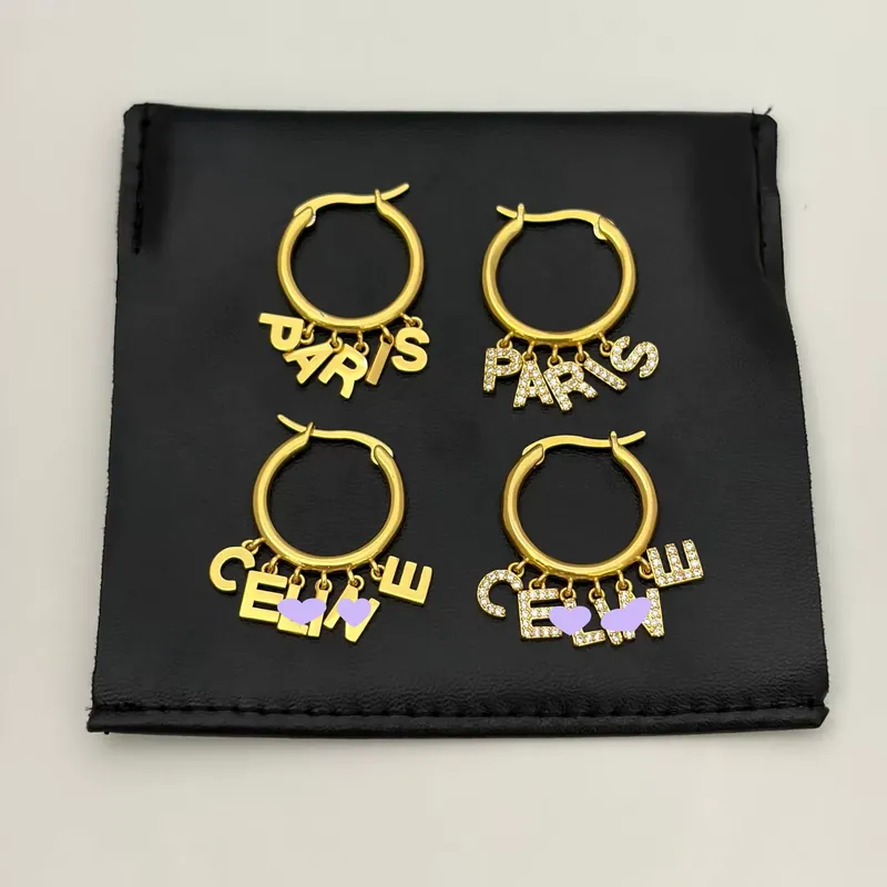 Zircon Paris Letter Circle Earrings Tassel Drop Ear Jewelry