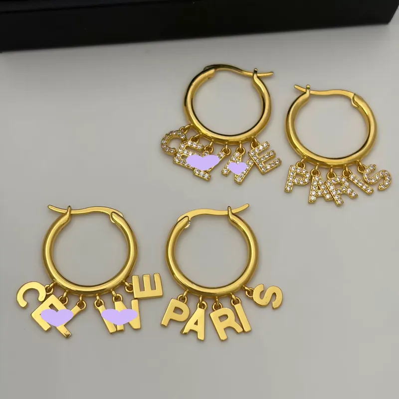 Zircon Paris Letter Circle Earrings Tassel Drop Ear Jewelry