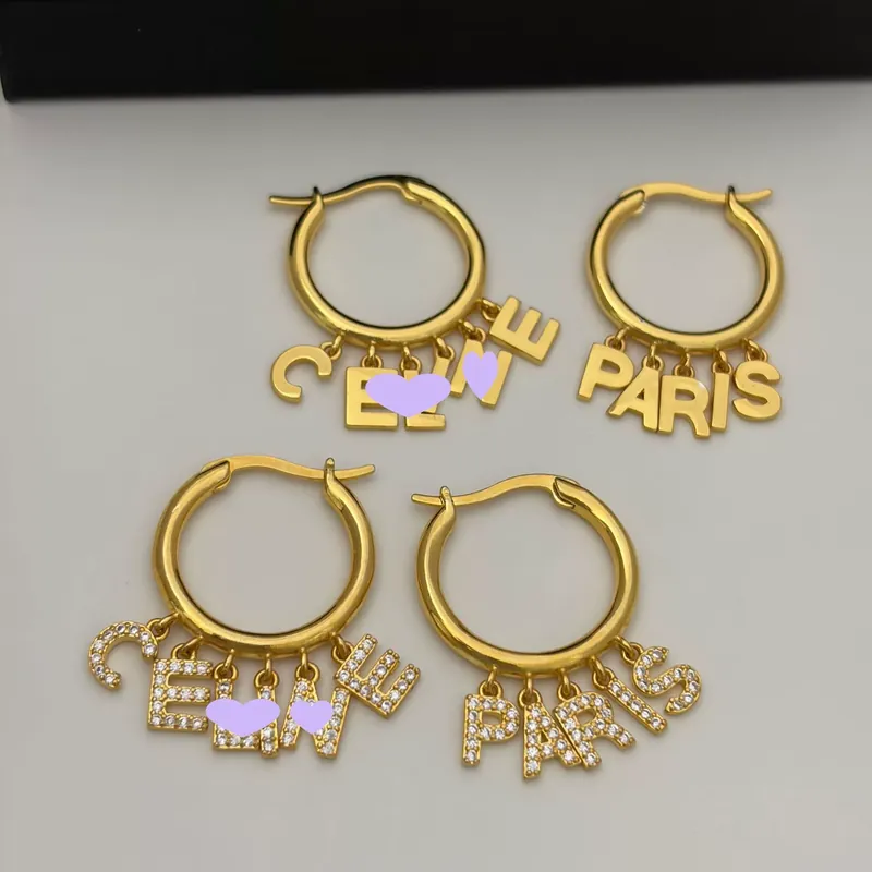 Zircon Paris Letter Circle Earrings Tassel Drop Ear Jewelry