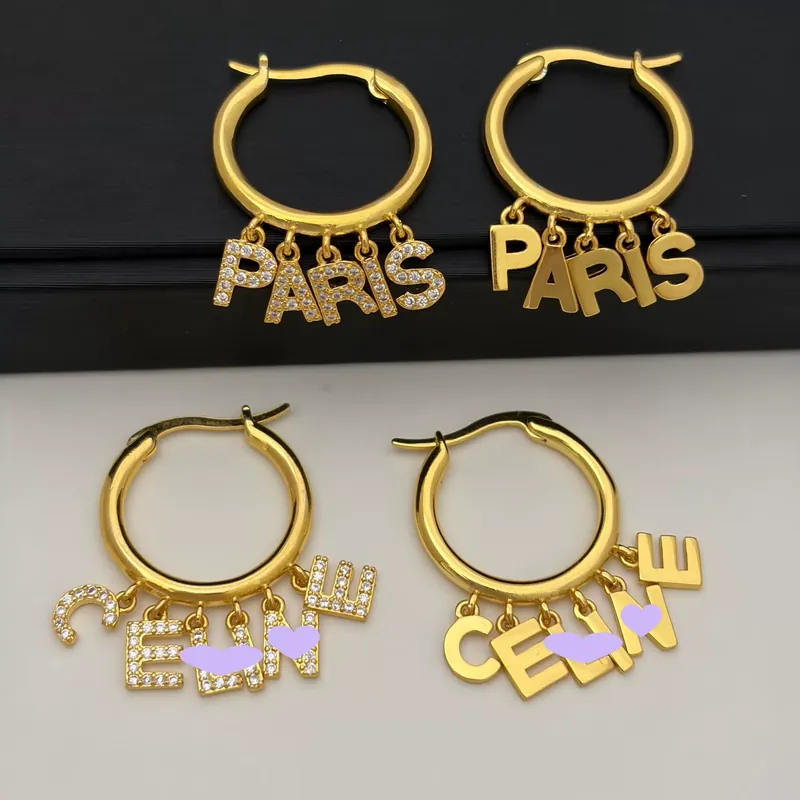Zircon Paris Letter Circle Earrings Tassel Drop Ear Jewelry