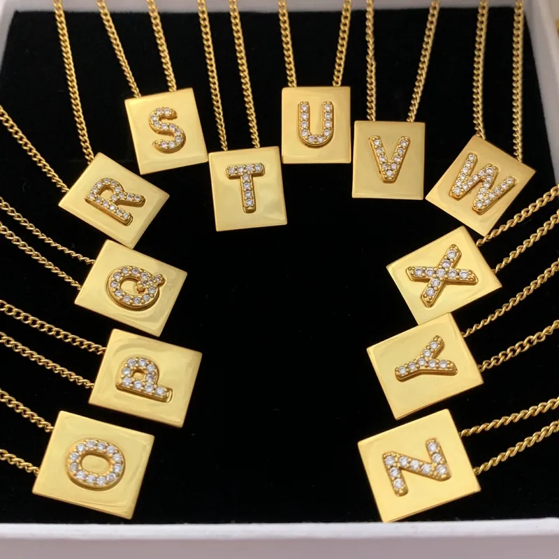 Gold Kubischer Buchstabe Anhänger Halskette Zirkonia Choker