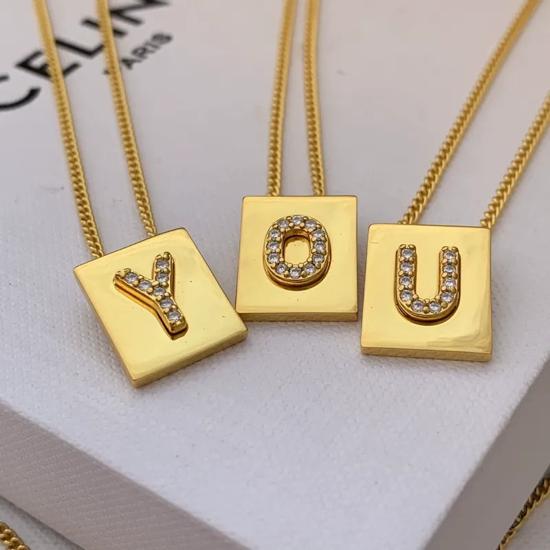 Gold Kubischer Buchstabe Anhänger Halskette Zirkonia Choker
