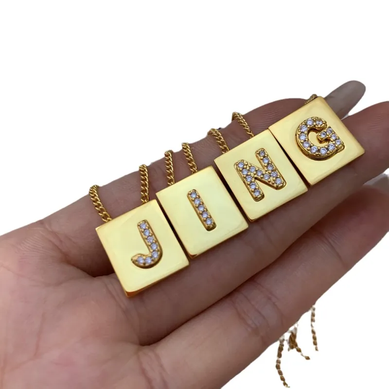 Gold Kubischer Buchstabe Anhänger Halskette Zirkonia Choker