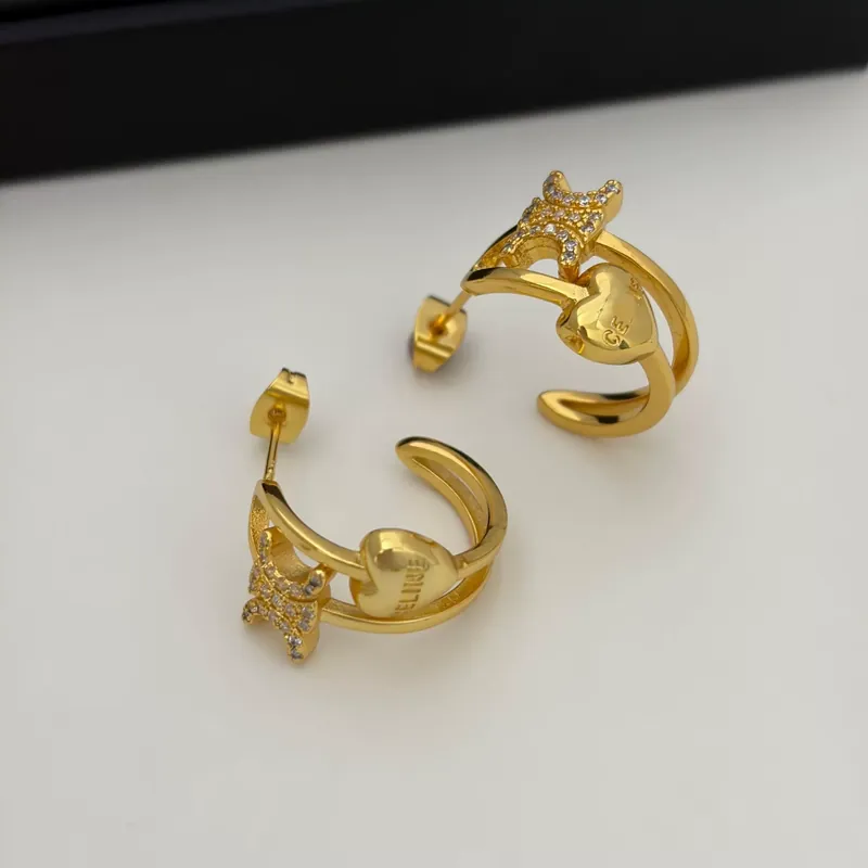 Gold Heart Arc de Triomphe Hoop Earrings Unique Design