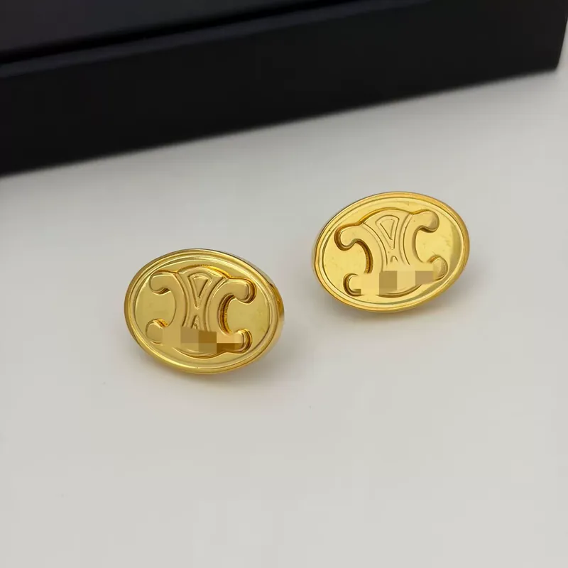 Gold Arc de Triomphe Embossed Oval Earrings Minimalist