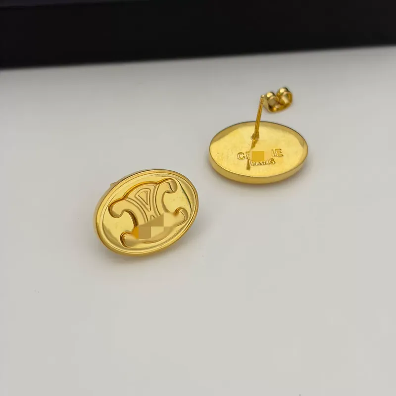 Gold Arc de Triomphe Embossed Oval Earrings Minimalist