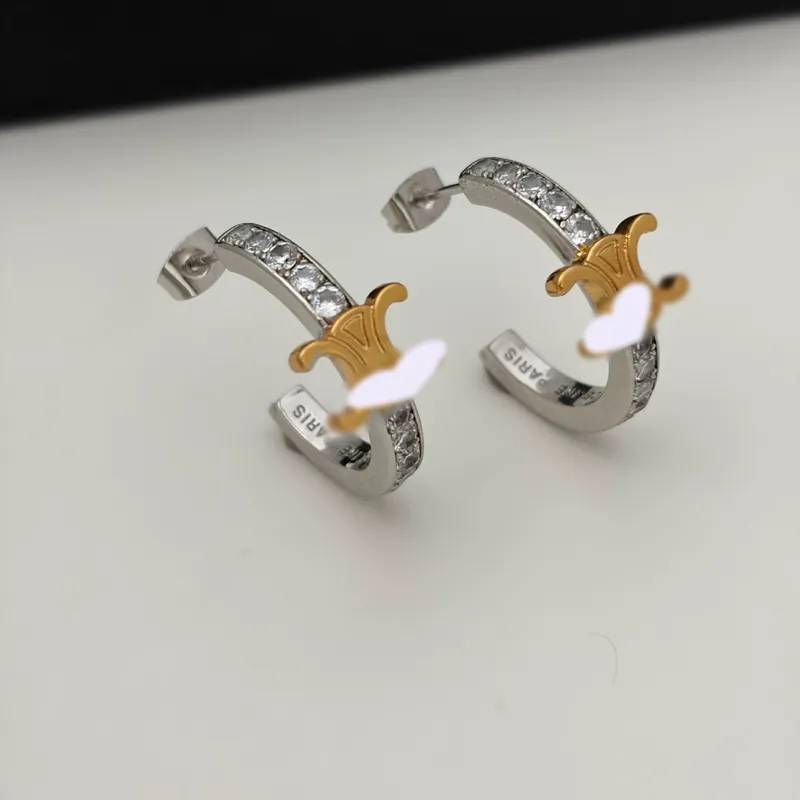 Zirkonia C-Form Ohrringe Halbkreis Creolen Gold Plated