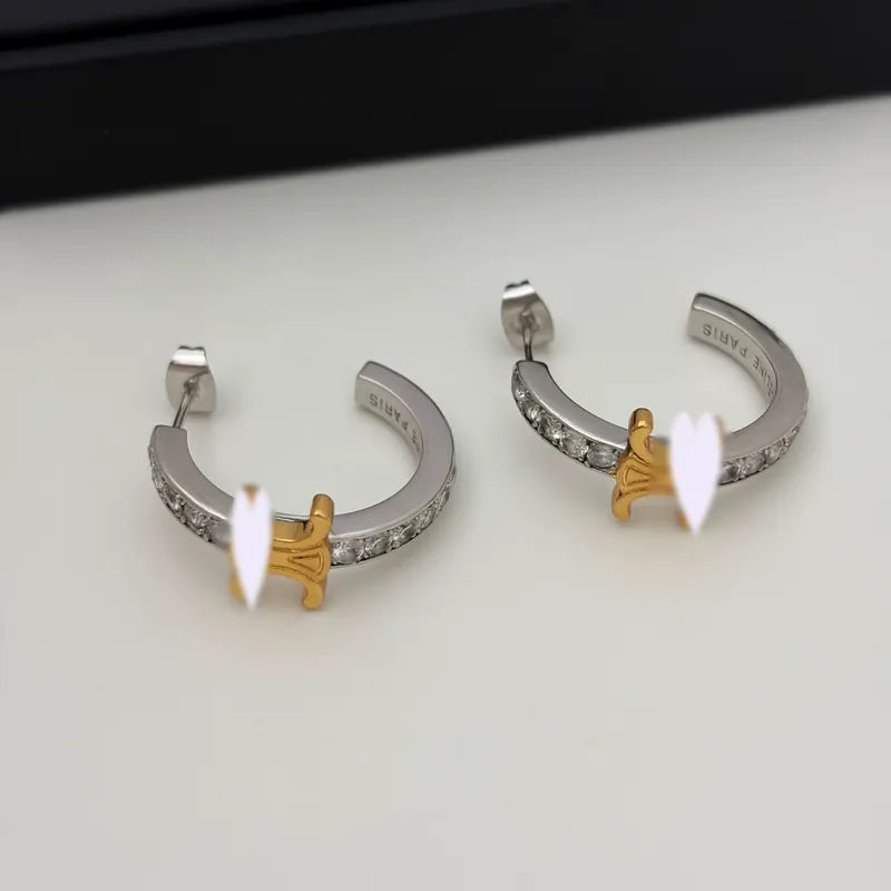 Zirkonia C-Form Ohrringe Halbkreis Creolen Gold Plated