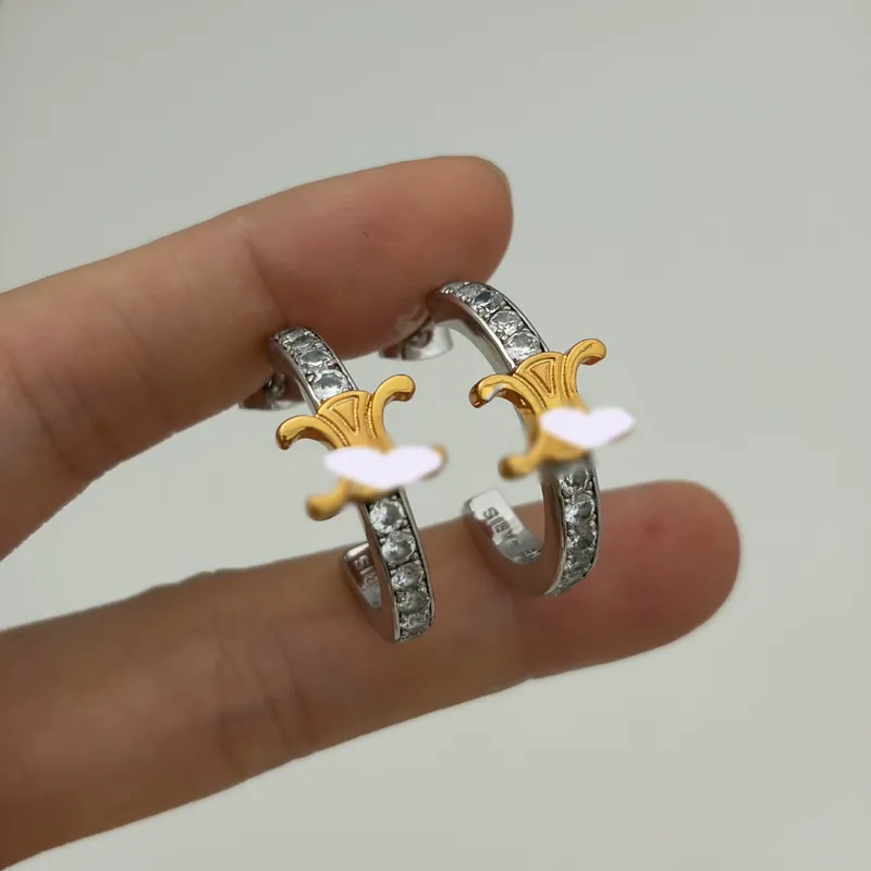 Zirkonia C-Form Ohrringe Halbkreis Creolen Gold Plated