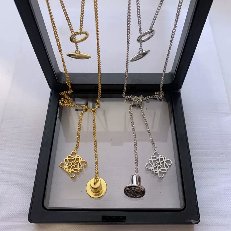 Gold Silber Kubischer OT Halskette Hohles Siegel Anhänger Leichter Luxus