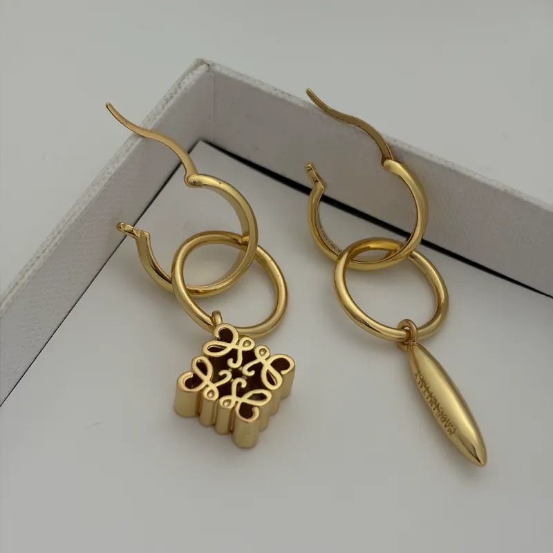 Metal Mooncake Letter Asymmetric Earrings Minimalist Design