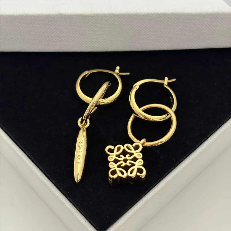 Metal Mooncake Letter Asymmetric Earrings Minimalist Design