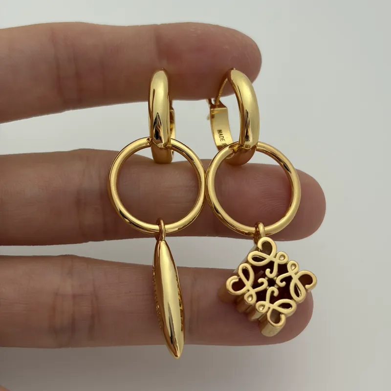Metal Mooncake Letter Asymmetric Earrings Minimalist Design