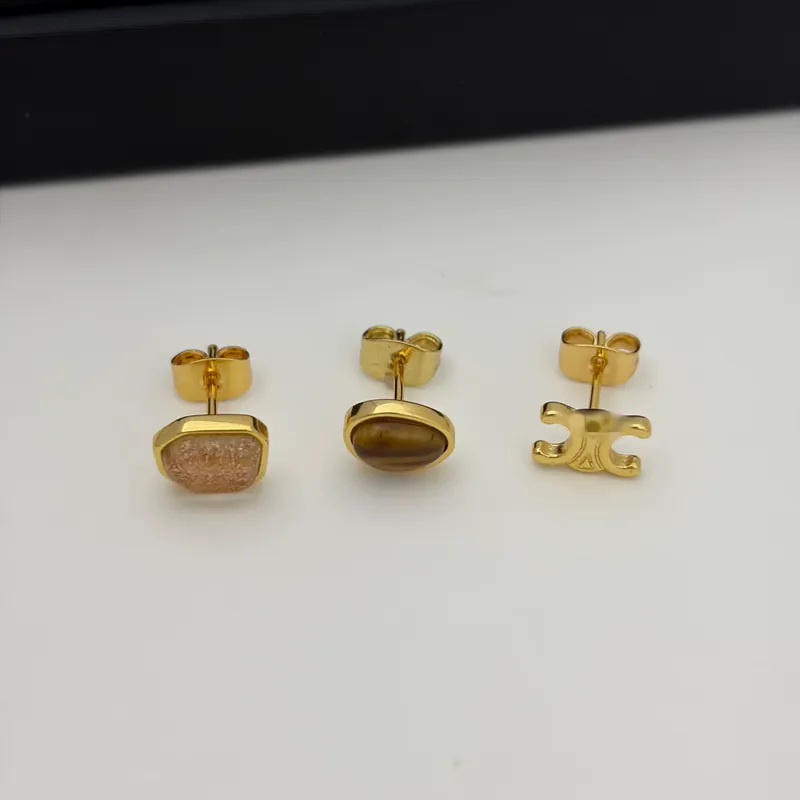 Tiger Eye C-Shape Earrings Arc de Triomphe French Vintage