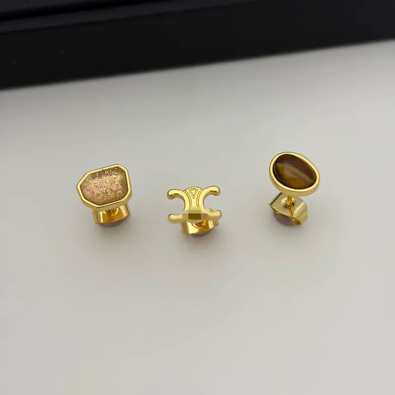 Tiger Eye C-Shape Earrings Arc de Triomphe French Vintage