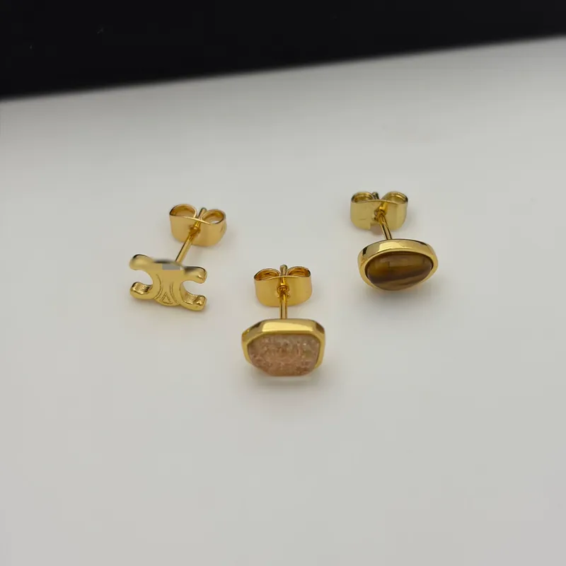 Tiger Eye C-Shape Earrings Arc de Triomphe French Vintage