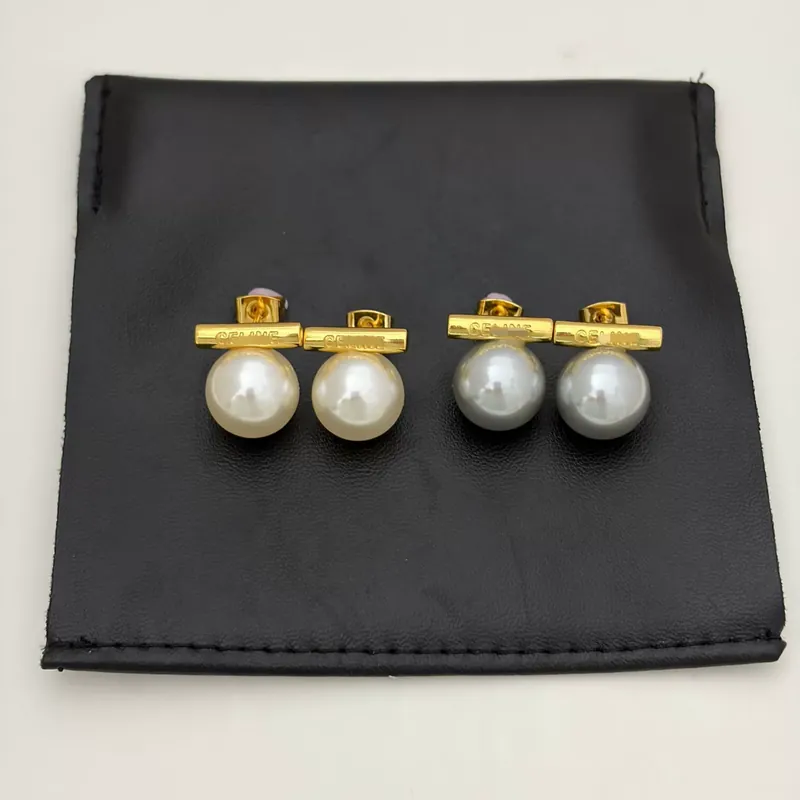 Grey Pearl Stud Earrings Metal Cylinder High Gloss Vintage