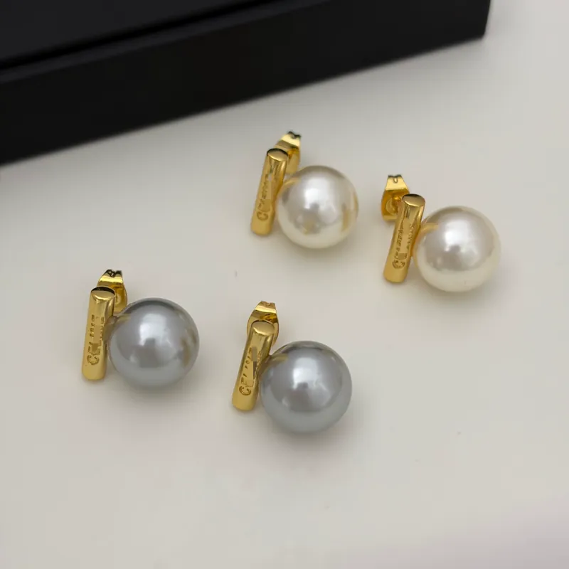 Grey Pearl Stud Earrings Metal Cylinder High Gloss Vintage