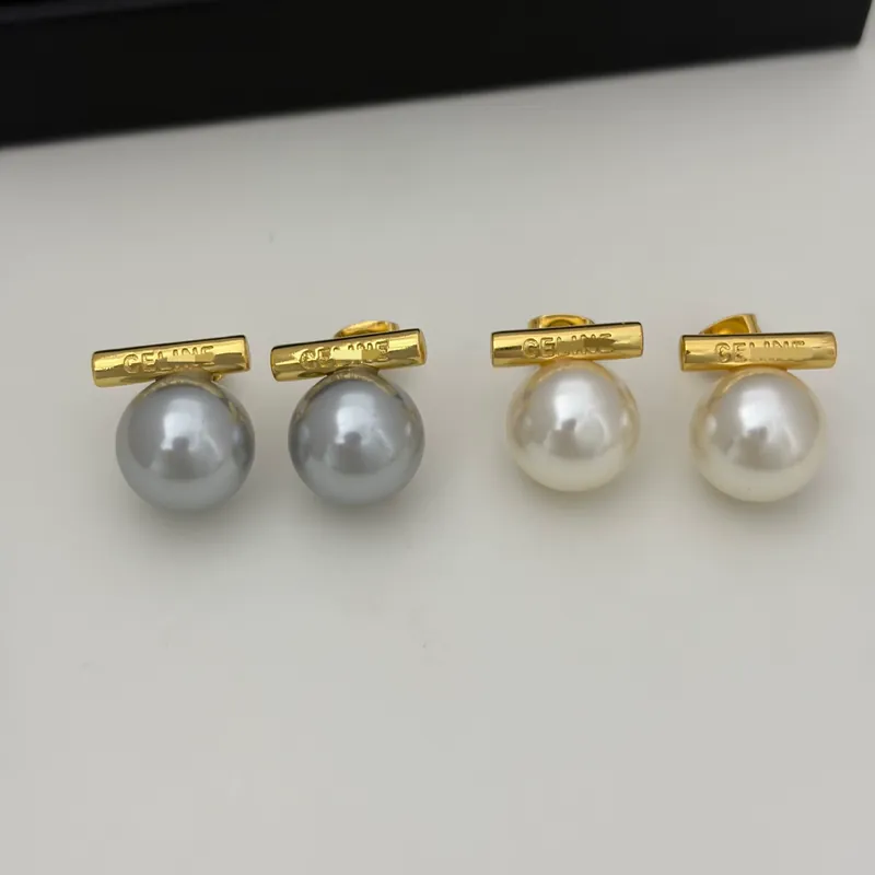 Grey Pearl Stud Earrings Metal Cylinder High Gloss Vintage
