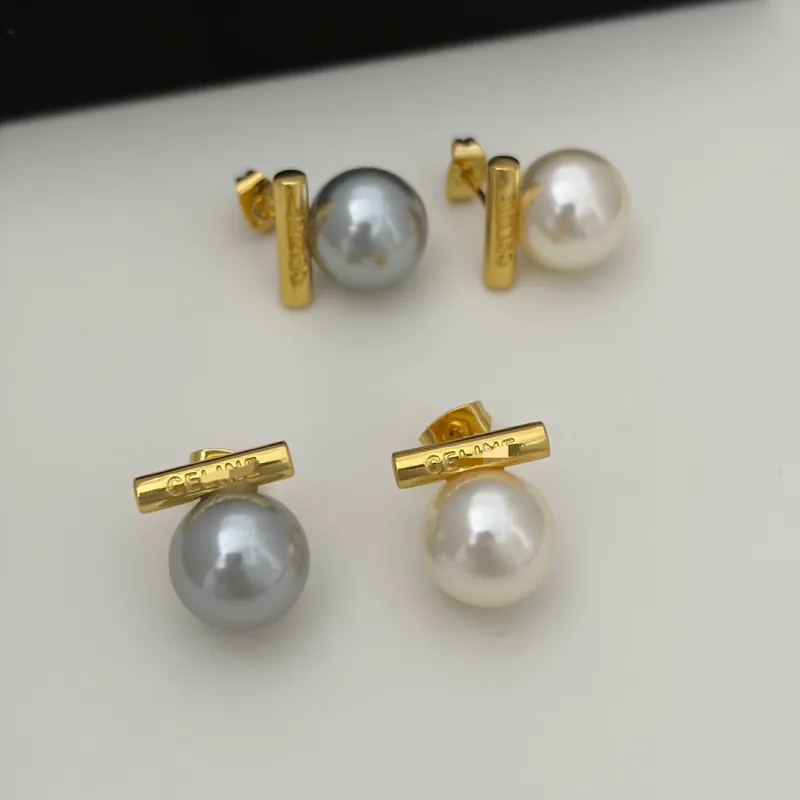 Grey Pearl Stud Earrings Metal Cylinder High Gloss Vintage