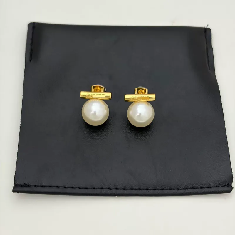 Grey Pearl Stud Earrings Metal Cylinder High Gloss Vintage