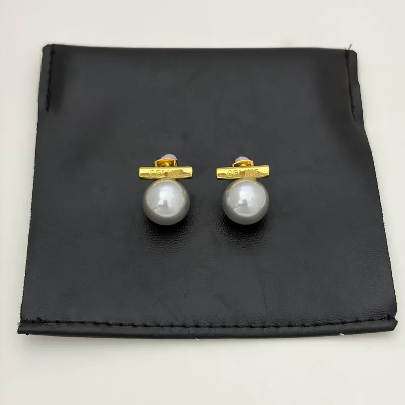 Grey Pearl Stud Earrings Metal Cylinder High Gloss Vintage
