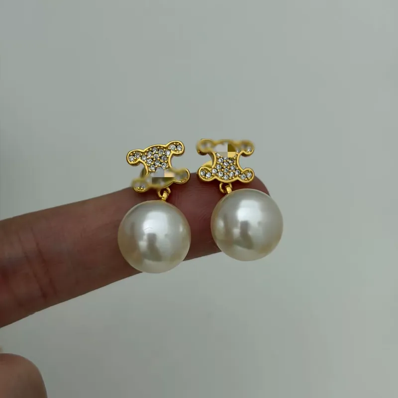 Zircon Pearl Stud Earrings Vintage Style