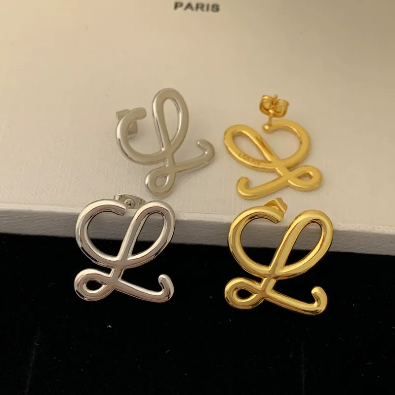 Geometric Gold Earrings Letter L