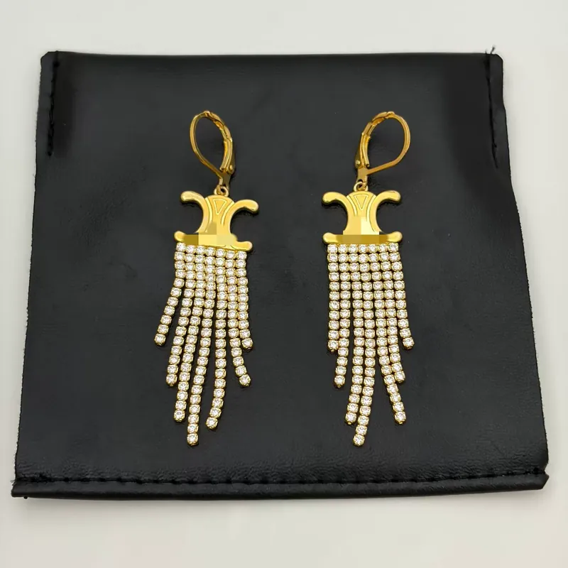 Gold Tassel Earrings Full Pave