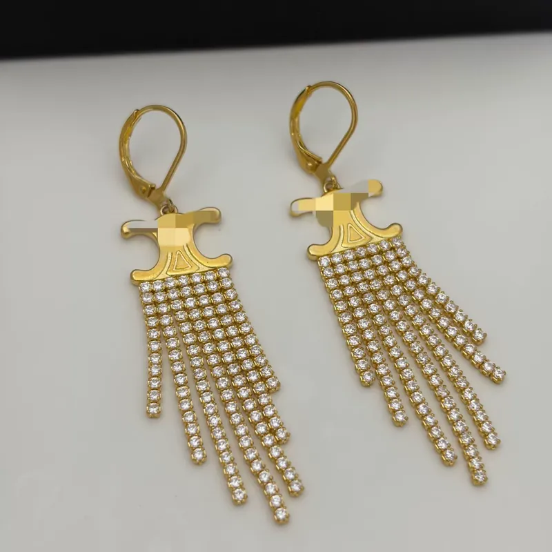 Gold Tassel Earrings Full Pave