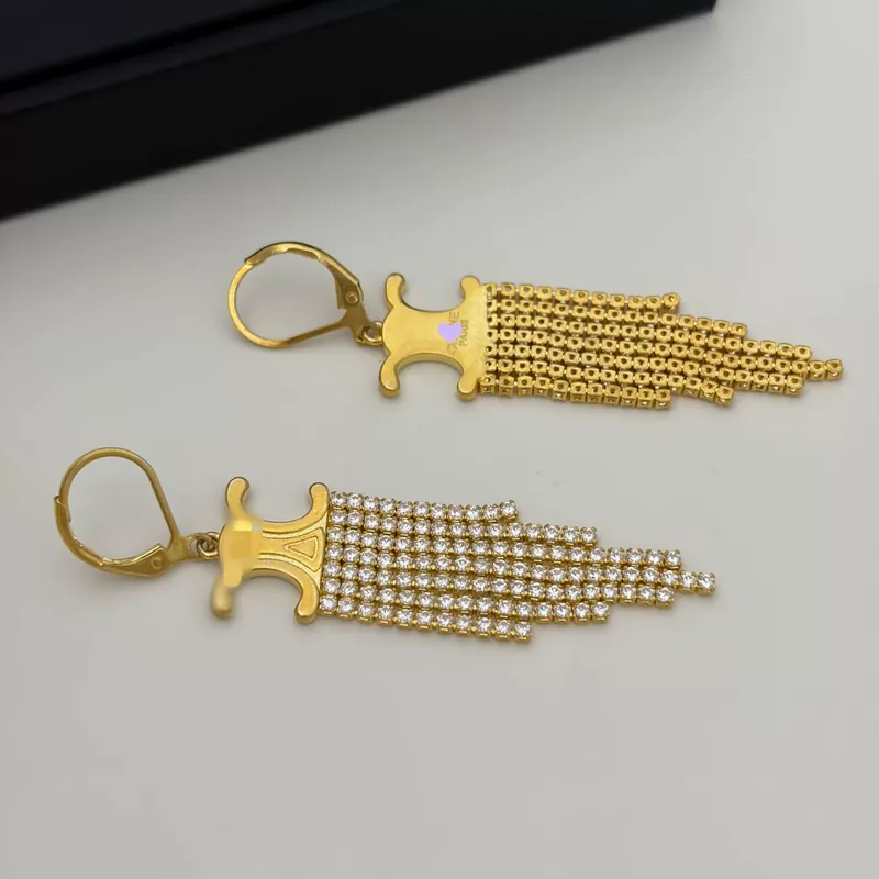 Gold Tassel Earrings Full Pave