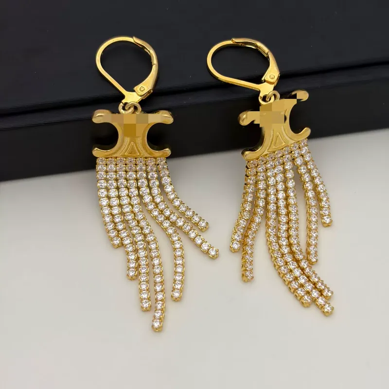 Gold Tassel Earrings Full Pave