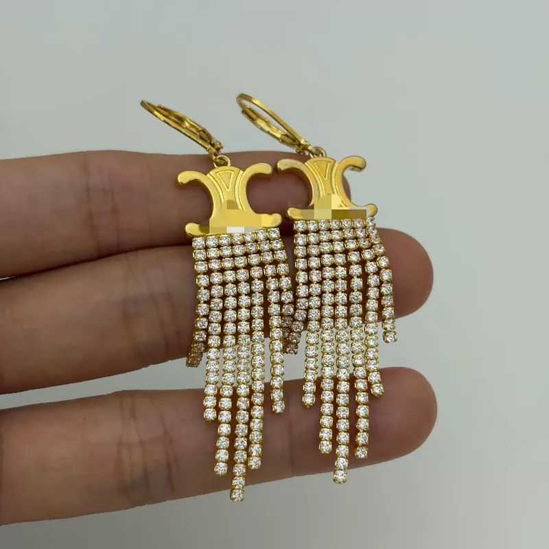 Gold Tassel Earrings Full Pave