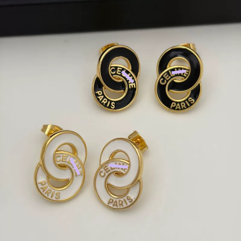 Enamel Double Hoop Earrings Letter