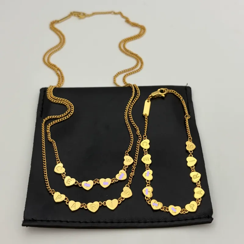 Heart Chain Necklace Bracelet Set