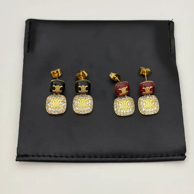 Square Zircon Earrings Enamel