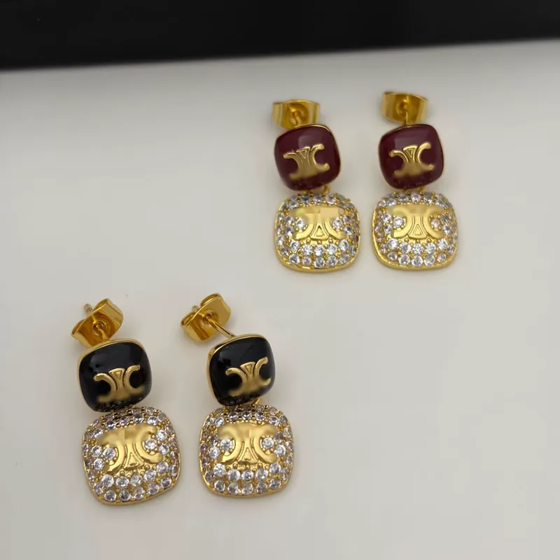 Square Zircon Earrings Enamel